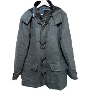 Nautica Green Pea Coat Wool Blend Zip & Toggle Snap w‎ Removable Hood Large EUC